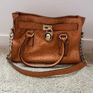 Michael Kors Hamilton Satchel Brown Ostrich